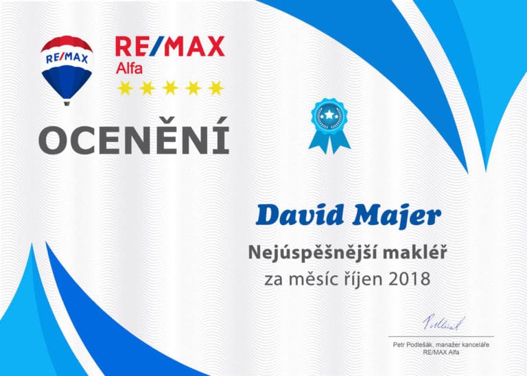 David Majer makléř měsíce RE/MAX Alfa říjen 2018