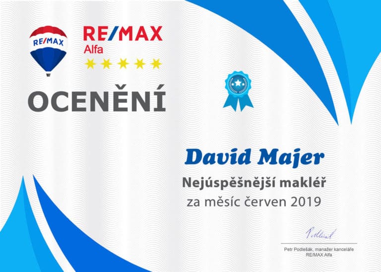 David Majer makléřem měsíce června RE/MAX Alfa