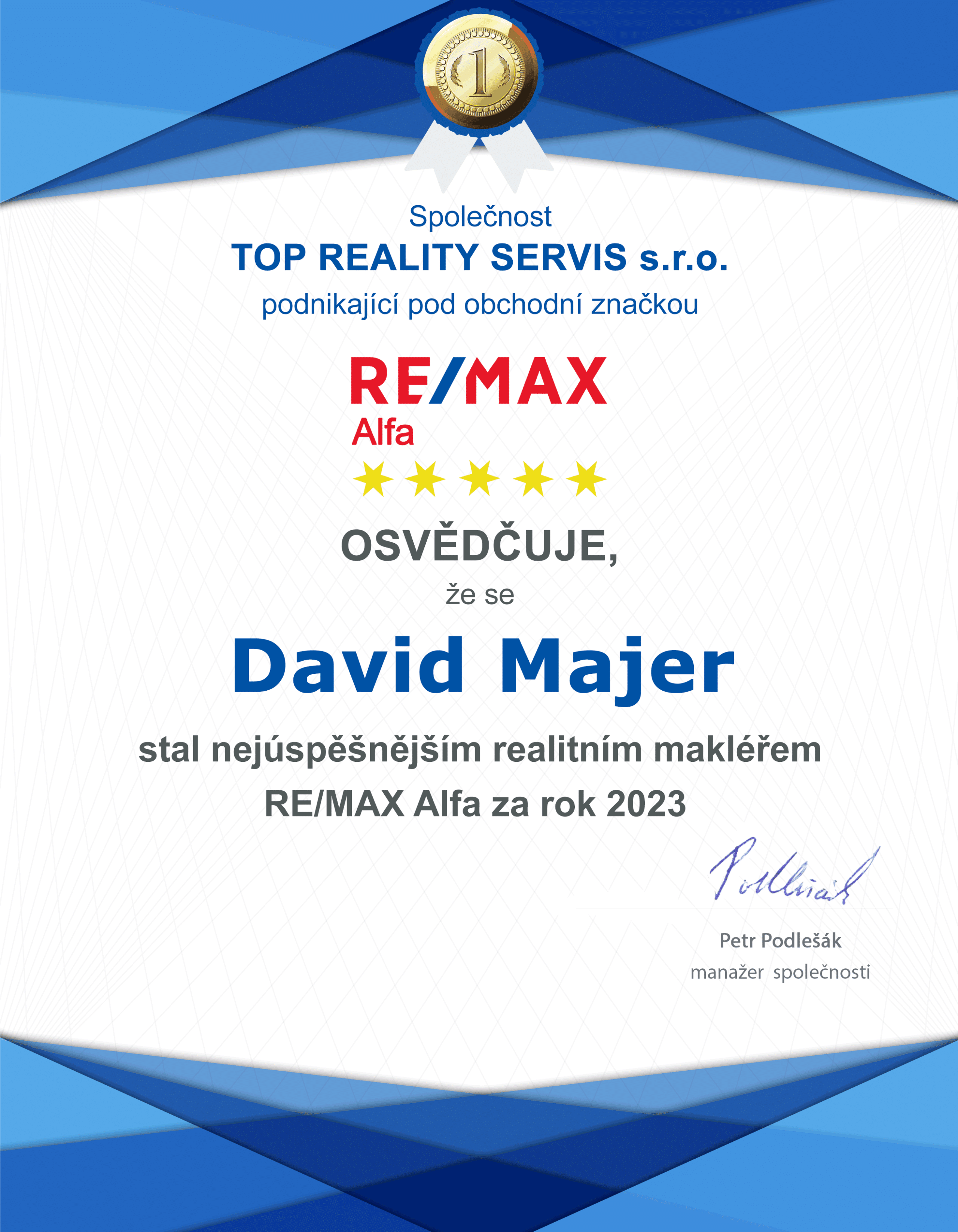 Certifikat_nejlepsi_makler_roku_2023_david_majer